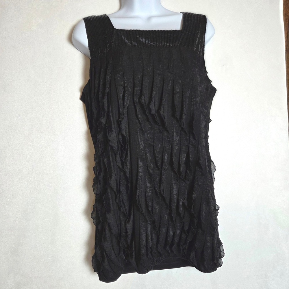 Y2K Black Sequin Square Neck Vertical Ruffle Sleeveless Tank Top Whimisgoth Glam